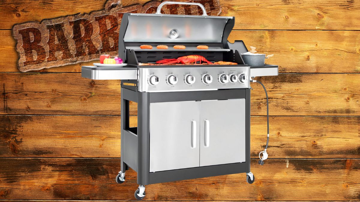 Captiva Designs 6-Burner Propane Gas BBQ Grill with Side Burner & Porcelain-Enameled Cast Iron Grate for Outdoor Kitchen & Backyard Barbecue