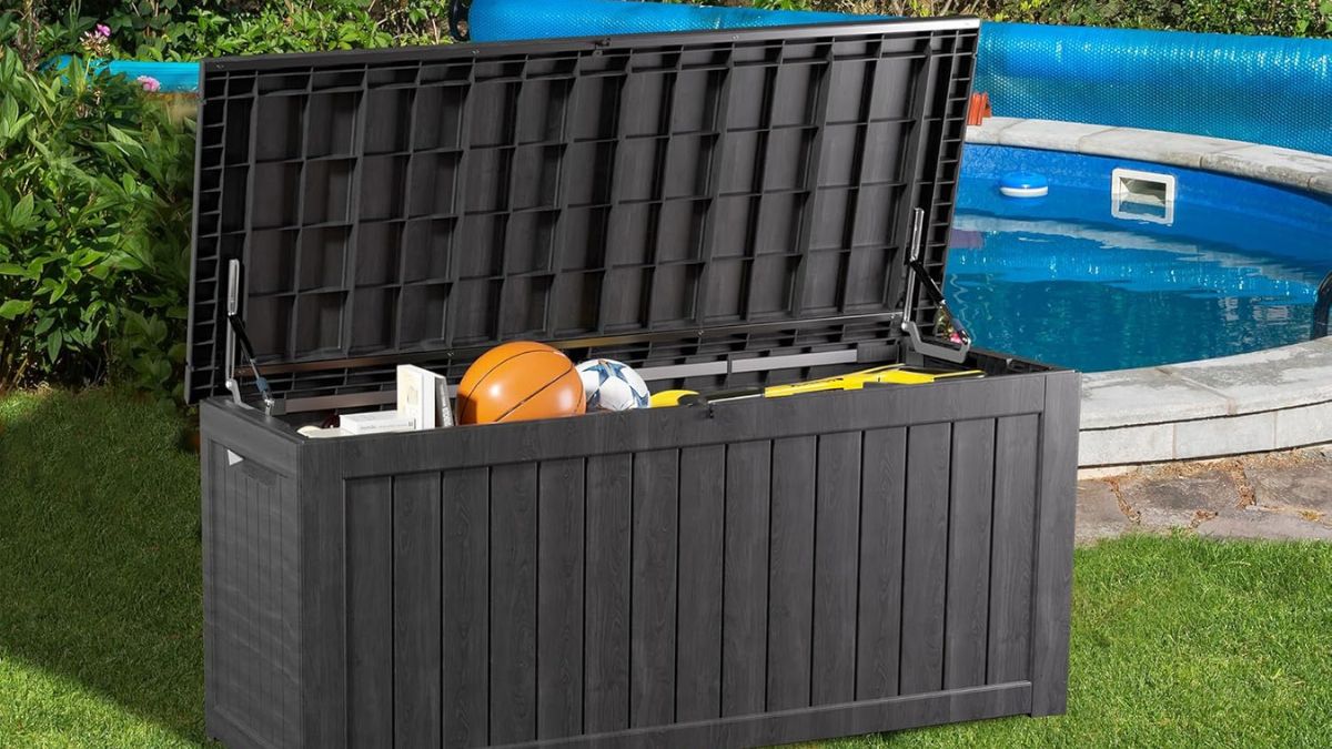 TARKARI 200 Gallon Lockable Resin Deck Box, Waterproof & UV-Resistant Outdoor Storage Box for Outdoor Cushion Storage