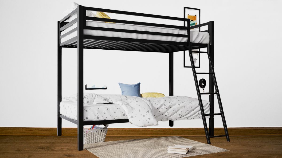SHA CERLIN Loft Bunk Bed Twin Over Twin Size with Ladder and Guardrail