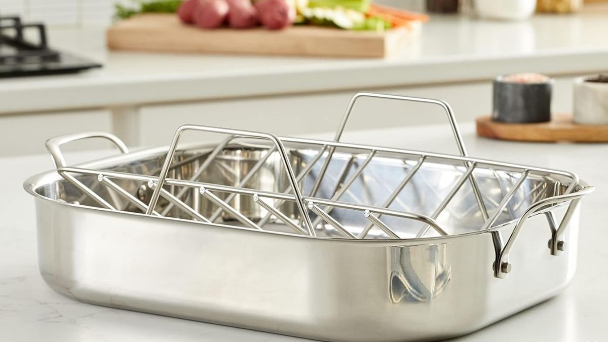 Amazon Basics Stainless Steel Rectangular Roasting Pan with Rack