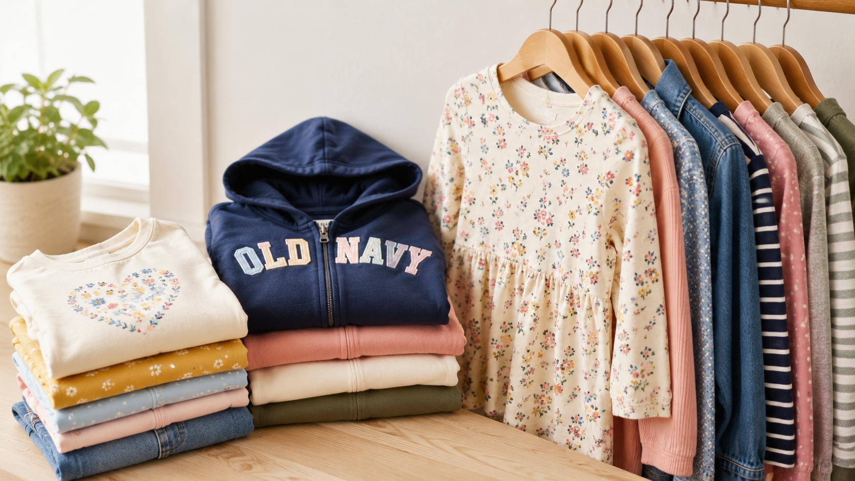 Old Navy kids clothes featuring comfortable and stylish everyday outfits for children, including tops, jeans, dresses, and casual wear.