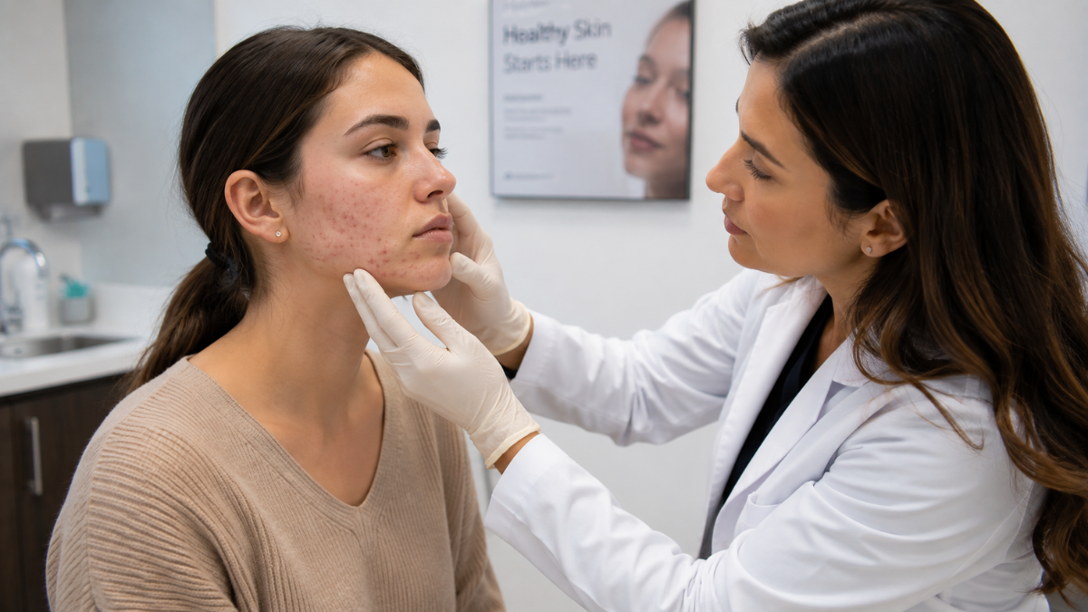 Prescription acne treatment products with topical skincare medication for managing persistent acne and breakouts.