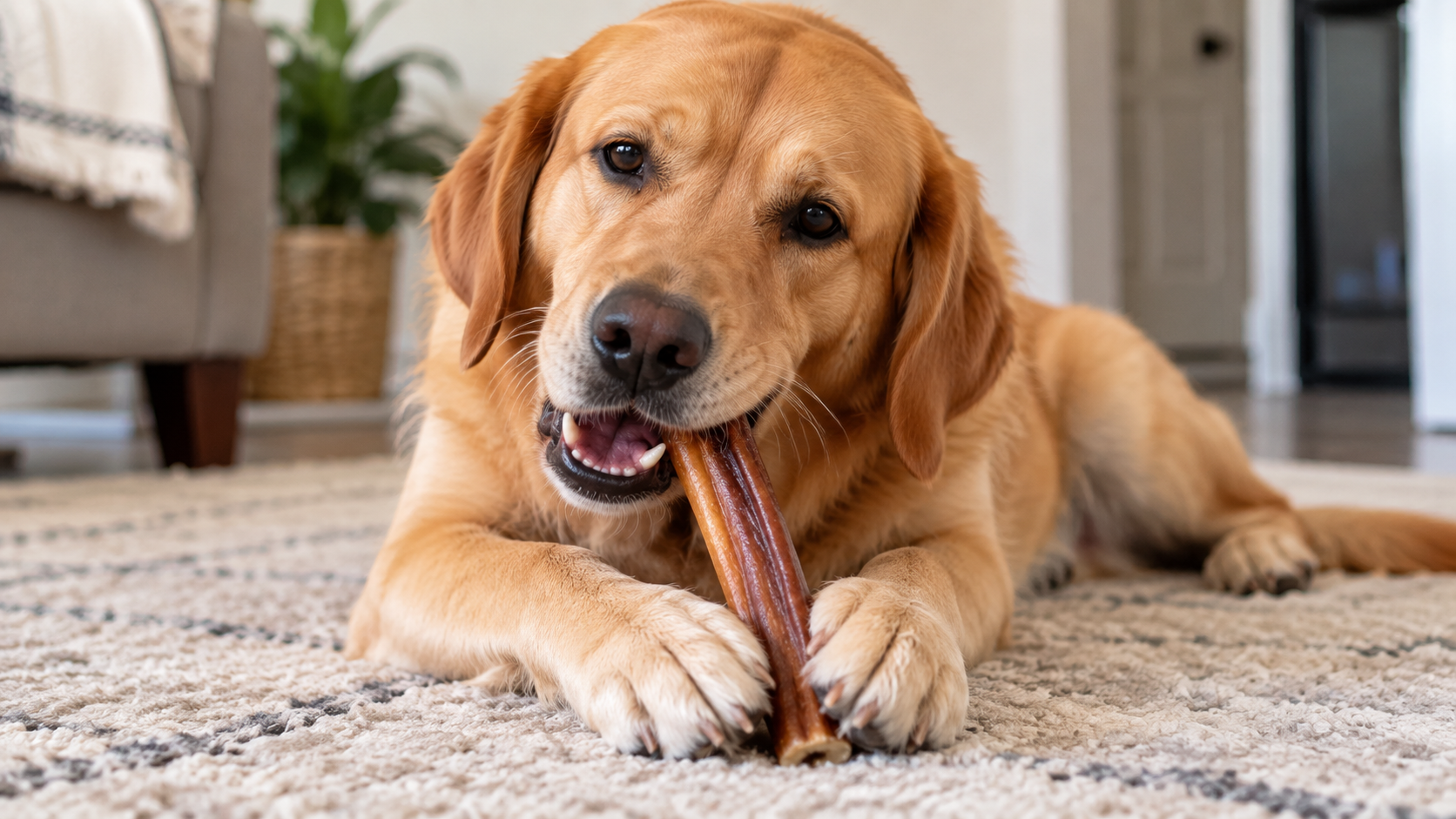 Bully sticks for dogs served as natural beef chews for supervised chewing and treat time.